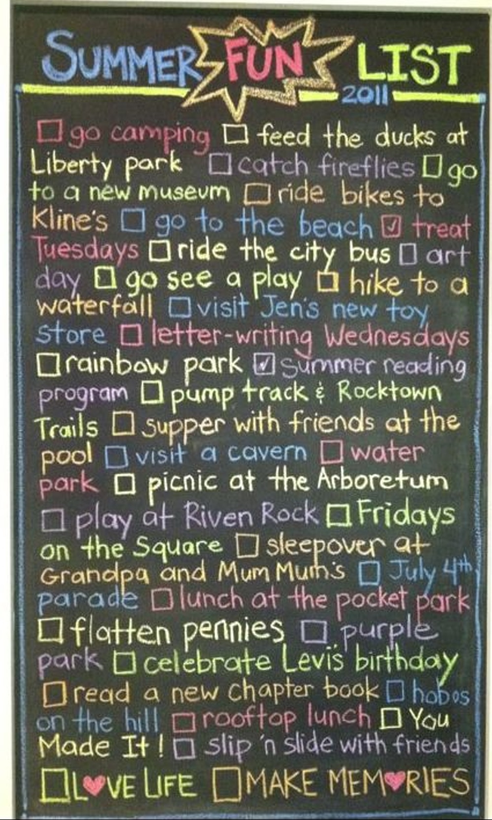 Summer Activities Chalkboard