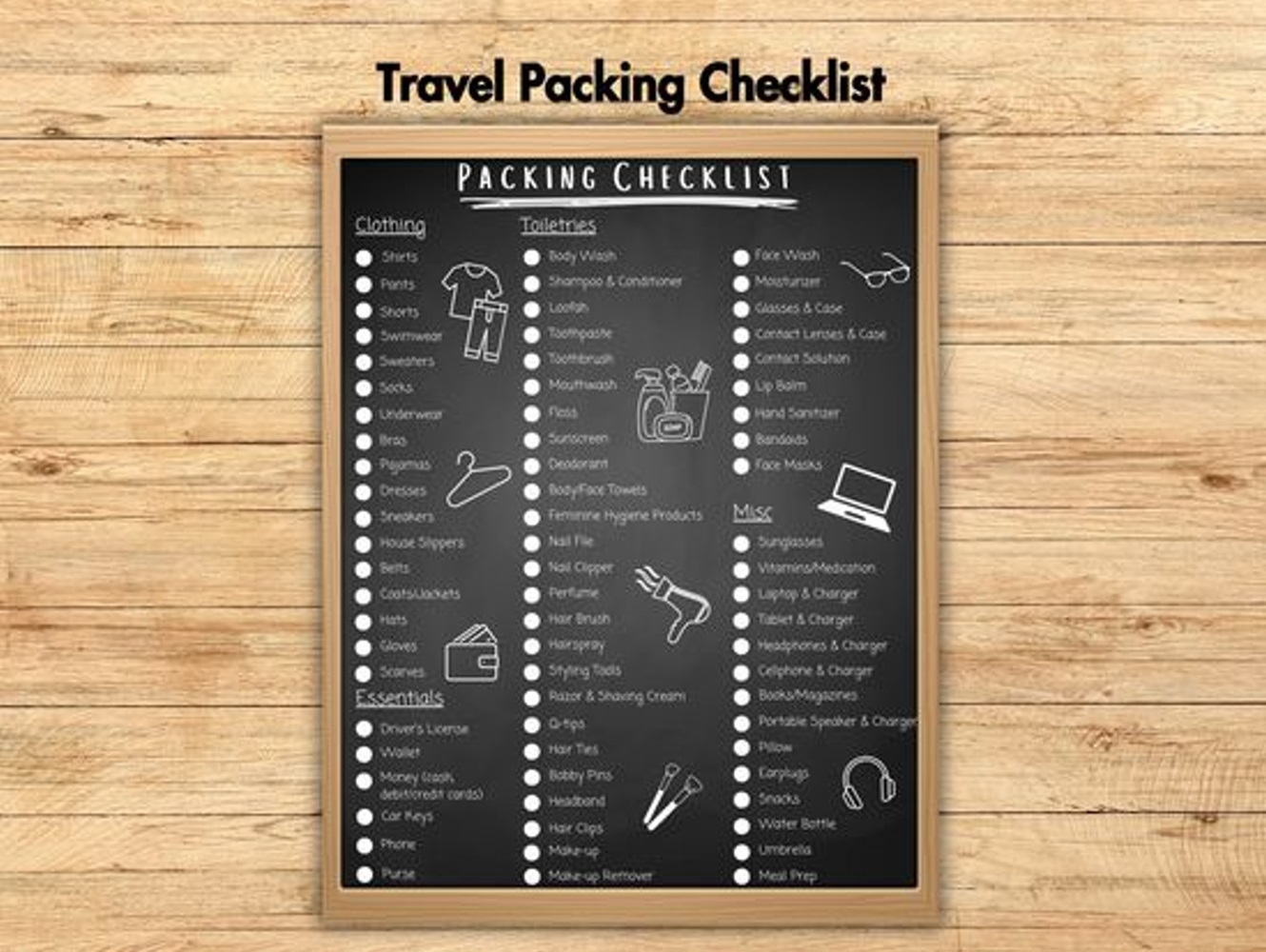 Travel Packing checklist Chalkboard