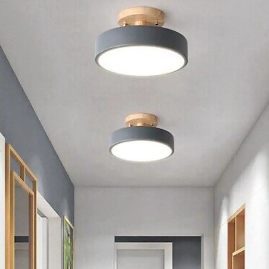 Two modern ceiling lights with gray and wooden accents