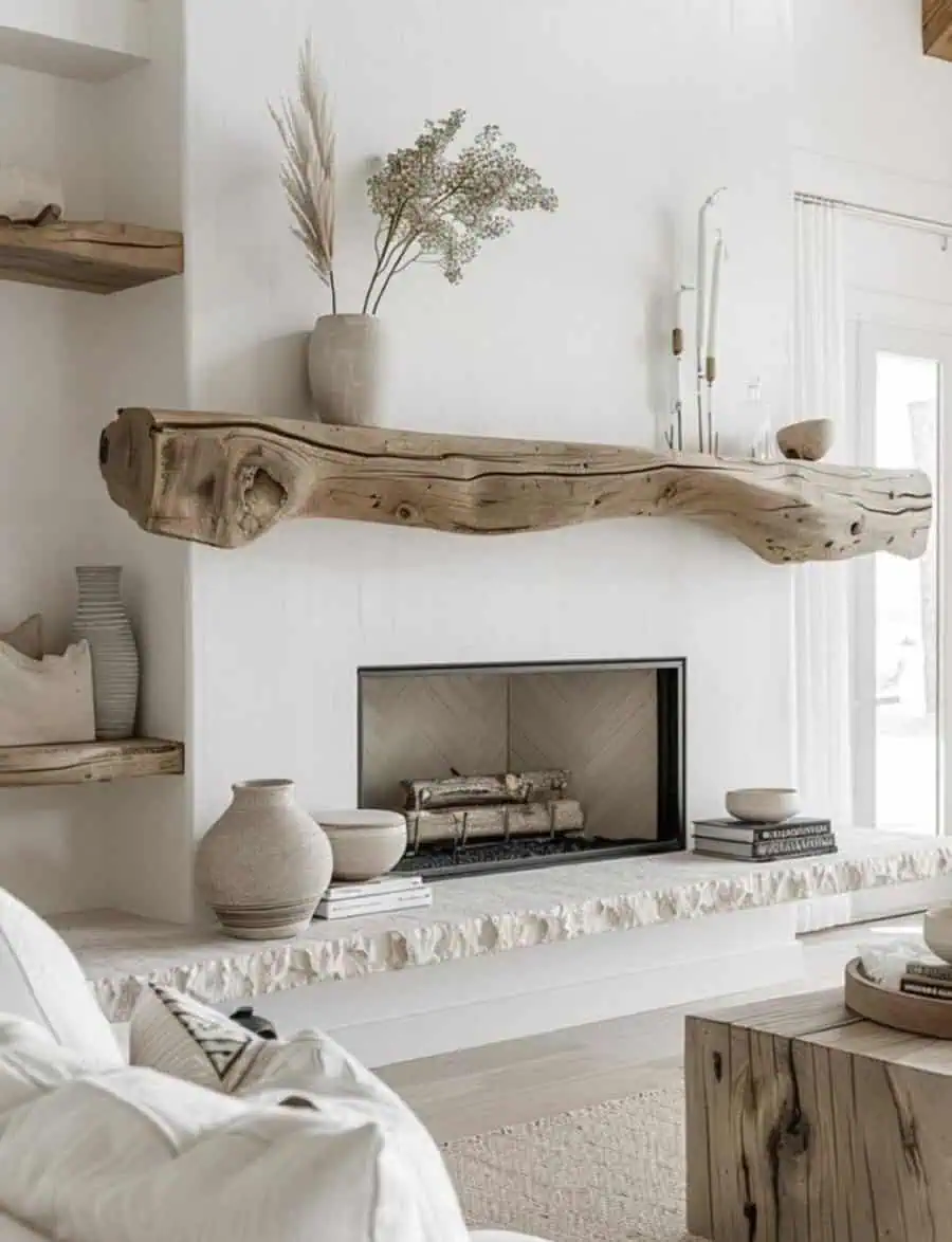 Above Fireplace with Wooden Mantel Decor