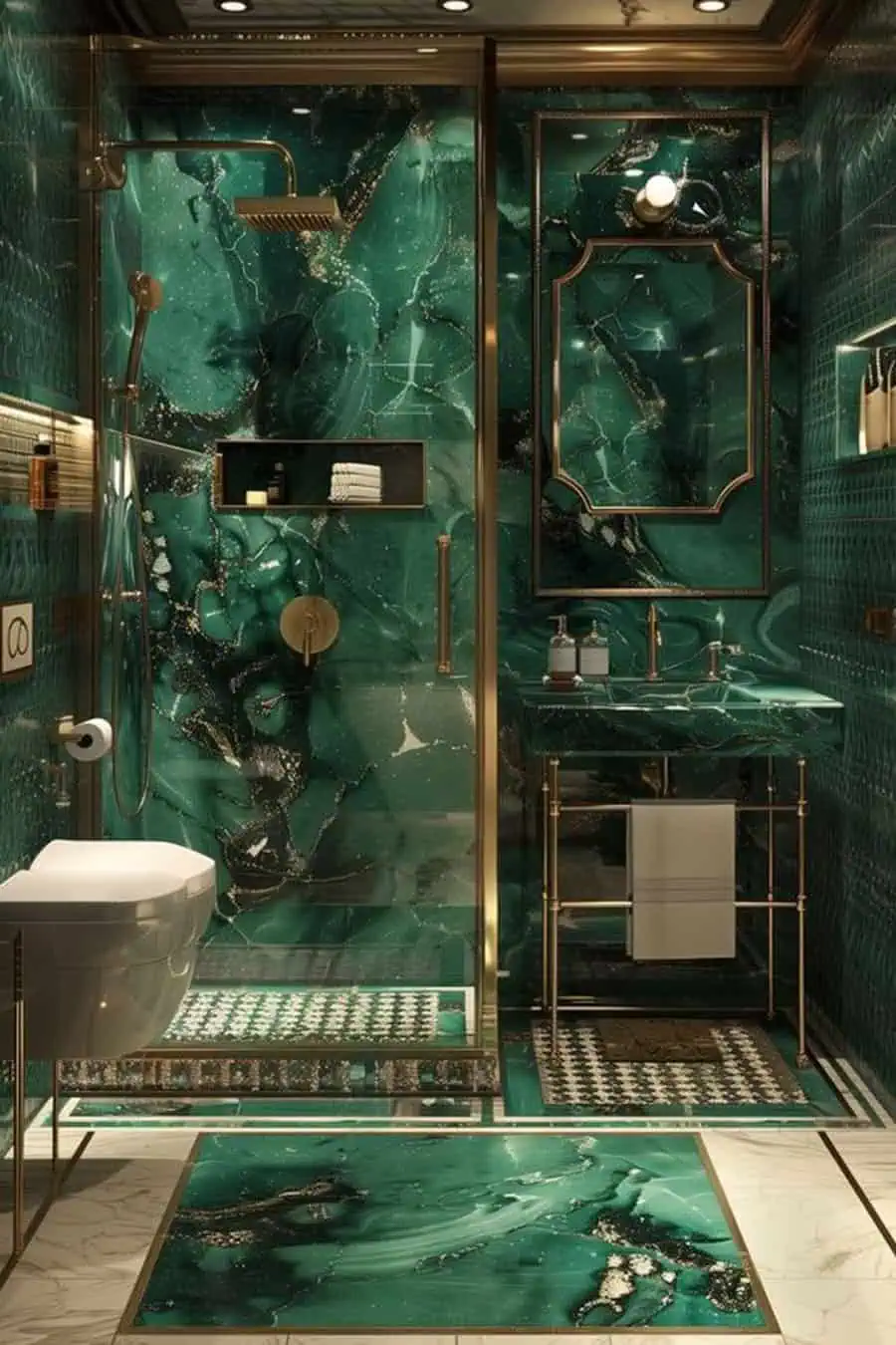 Art Deco Bathroom with Metallic Finishes