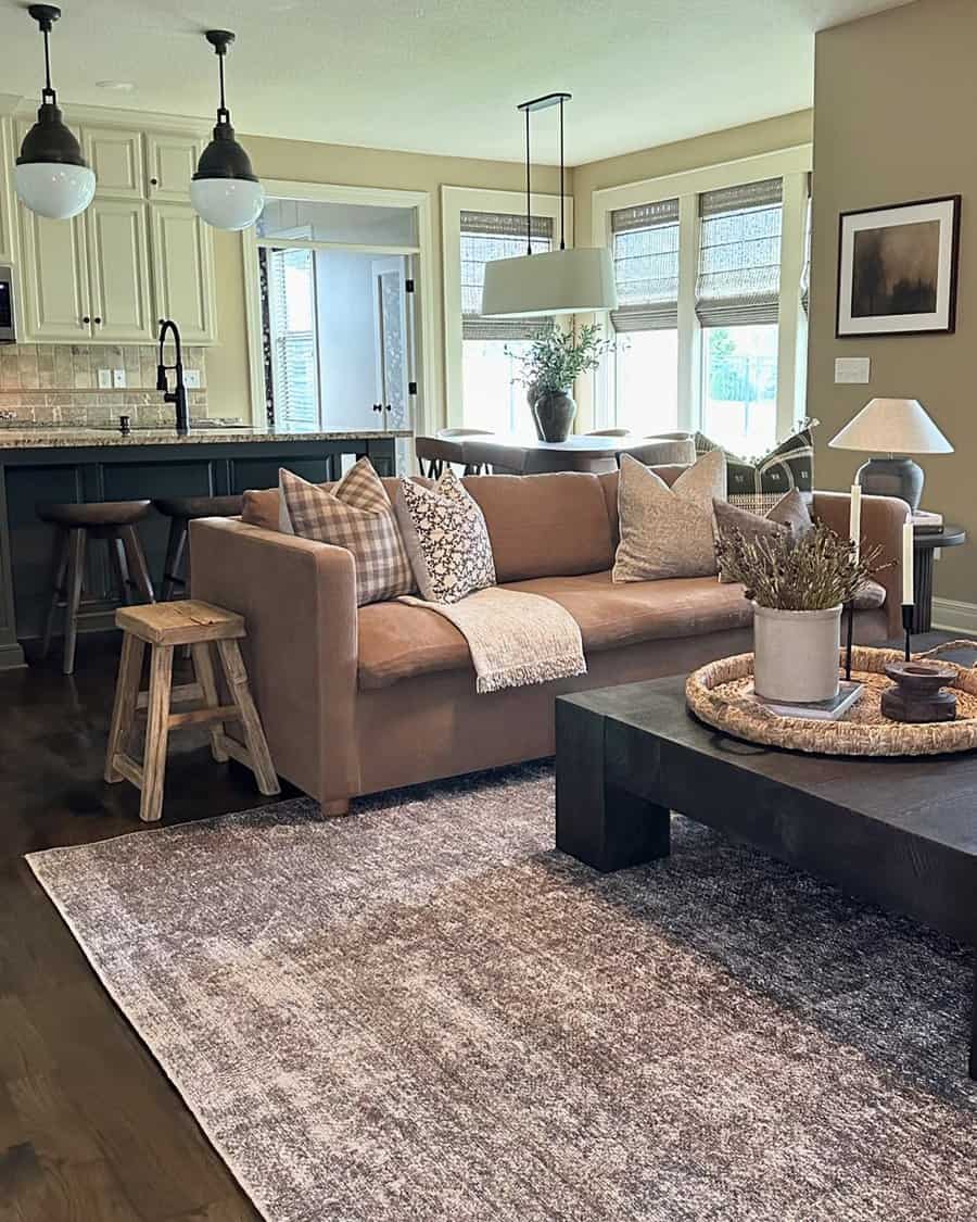 Vintage meets modern with reclaimed wood, mixed wood tones, and cozy rustic elements in the living space.